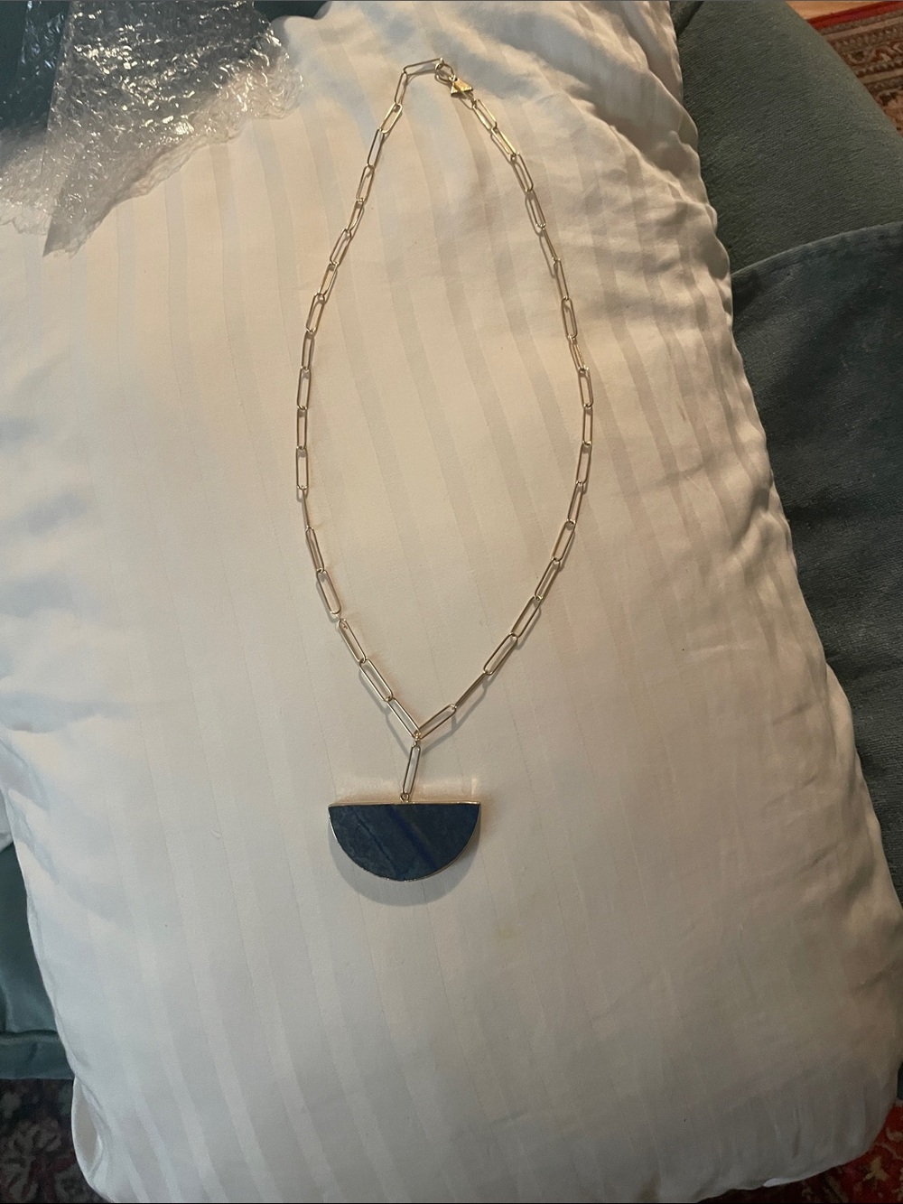 Anthropologie Gold Chain Serafina Necklace with lapis Half-Moon Pendant